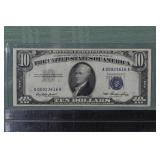 1953 US $10 blue seal Silver Certificate; as is