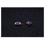 Two 14 kt gold amethyst rings: set with 8.25x10mm