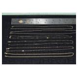 Six 14 kt gold 18' necklaces plus scrap, 10.6gtw;