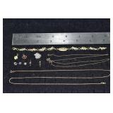 10 kt gold jewelry: ark bracelet, 3 diamond pendan