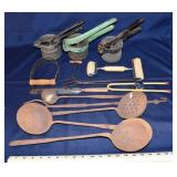 Collection of primitive metal kitchen tools; as is