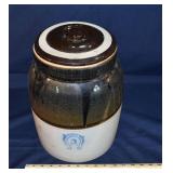Stoneware 3gal Horseshoe crock with lid; as is