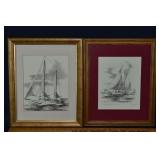 2 framed John Moll prints of Chesapeake Bugeye Edn