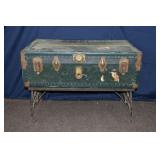 Steamer trunk 36x21x26"h on a white sewing machine