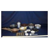 Vintage metal kitchen pans, etc.; as is