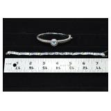 2 bracelets: bangle marked 925 Steel set with blue
