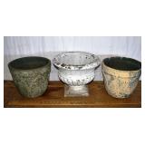 Concrete 11"h garden urn, pair 10"h pottery plante