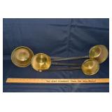 4 brass and iron graduated ladles, largest 7"dia;