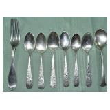7 sterling silver spoons and coin silver fork 6.5p