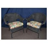 2 vinyl wicker patio chairs with seat cushions, 28