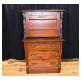 Ca. 1890 carved wood fall front desk with 3 drawer