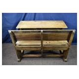 Early Continental wood 2 person school desk with f