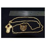 Marked 18 kt gold jewelry: 20" necklace with cross