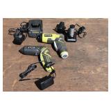 2 Ryobi 4V cordless tools with chargers; as is