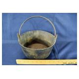 9" brass stew pot with bale handle; as is