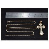 14 kt gold jewelry: 29"necklace, cross pendant wit