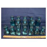 15 blue pattern glass decanters; as is