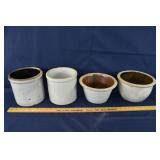 4 stoneware crocks: tallest 7.5"; as is