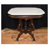 19th C. carved wood and white marble top parlor ta