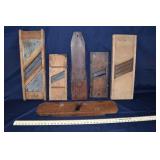 5 primitive kraut cutters, candlebox; as is