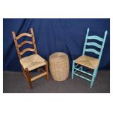 2 Rush seat ladder back chairs 16x18x40"h and barr