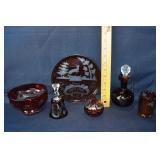6pcs. Bohemian cranberry cut to clear glass table