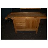 White gate maple work bench with 2 vises, 55x20x34