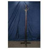 Wood costumer with brass hooks; as is