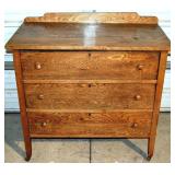 Solid oak 3 drawer dresser, 36x19x33"h; as is