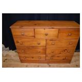 Pine 9 drawer dresser, 42x14x32"h; as is