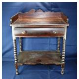 19th C. pine spool turned single drawer work table