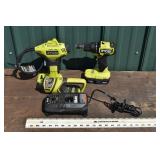 Ryobi 18V tool lot: 1/2" drill PSBDD01CN, inflater