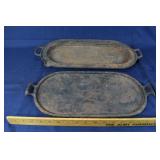2 antique ~18" cast iron oblong griddles; as is