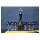 7pcs. Bohemian ruby cut to clear glass decanter se