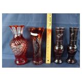 4pcs. Bohemian cranberry cut to clear glass table