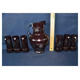 7pcs. Romanian ruby cut to clear glass pitcher set