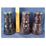 3 Bohemian cranberry cut to clear glass bedside wa