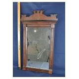 Ca. 1890 carved wood wall mirror, 16x31"h; as is