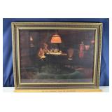 Framed print interior scene, 35x27'h; as is