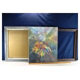 MCM signed abstract oil on canvas 24x30'h, 2 wood