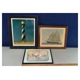 3 framed prints: Cape Hatteras lighthouse 22x26'h,