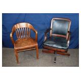 Old mahogany law office armchair and maple juror's