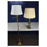 Brass floor lamp 63'h, brass table lamp; as is