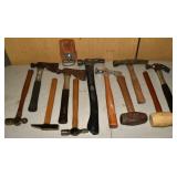 11 assorted hammers, holder; as is