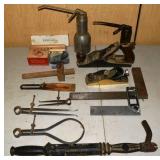 Vintage Lot: planes, calipers, squares, oilers, na