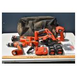 4 Black & Decker 14.4V cordless tools, bag, charge