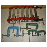 11 assorted clamps including 7 Stanley Handyman 6"