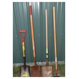 3 shovels, hoe; as is