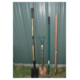 2 shovels, 2 hoes; as is