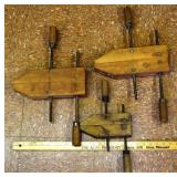 3 Hargrave wooden screw clamps; as is